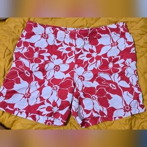 Lands' End Red and White Bermuda Shorts Tropical Floral